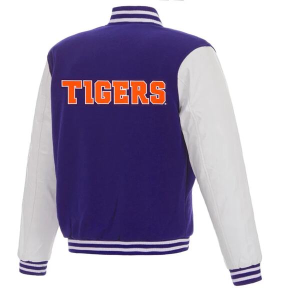 Clemson Tigers Reversible Fleece Jacket with Faux Leather Sleeves - Picture 1 of 6